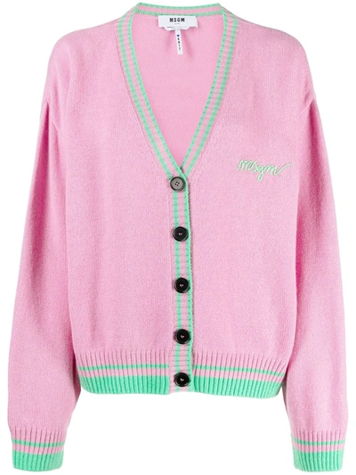 Shop Msgm Two-tone Virgin Wool-cashmere Blend Cardigan In Pink
