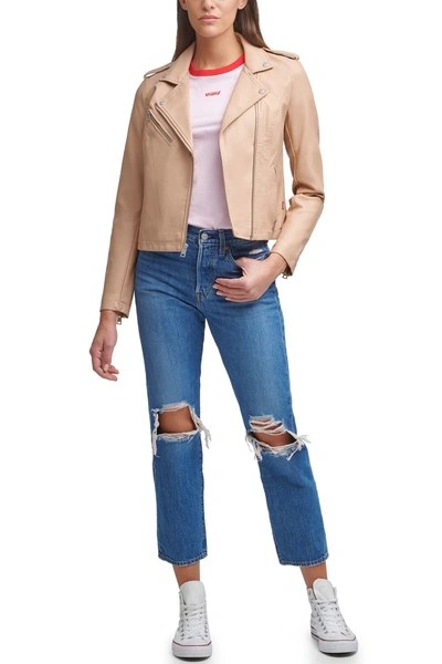 Shop Levi's Faux Leather Moto Jacket In Biscotti