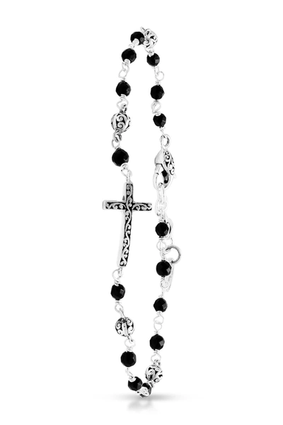 Shop Lois Hill Sterling Silver Wire Wrap Onyx Cross Bracelet In Black / Silver