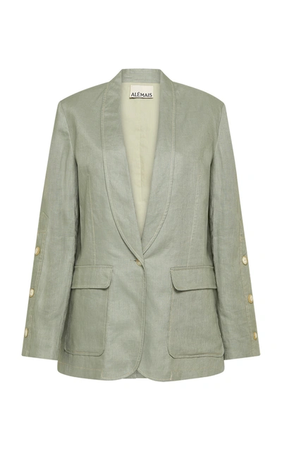 Shop Alãmais Ivy Oversized Linen Blazer In Green