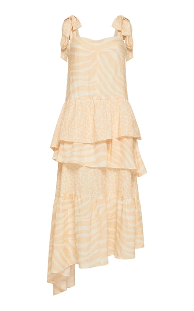 Shop Alãmais Mala Mana Tie-detail Linen Midi Dress In Print