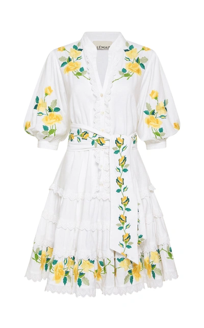 Shop Alãmais Women's Rosa Embroidered Linen-cotton Mini Dress In White