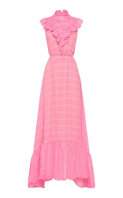 Shop Alãmais Antonella Silk-cotton Cutout Midi Dress In Pink