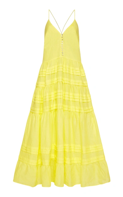 Shop Alãmais Women's Fluer Tiered Ramie Midi Dress In Yellow