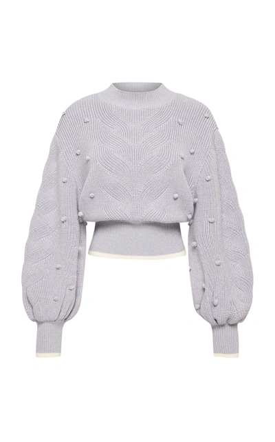 Shop Alãmais Embroidered Cable-knit Wool Sweater In Grey