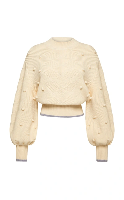 Shop Alãmais Women's Embroidered Cable-knit Wool Sweater In Grey,neutral