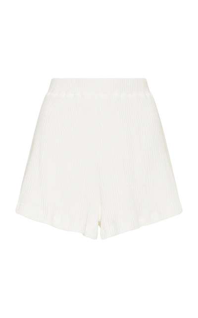 Shop Alãmais Ribbed-knit Cotton-blend Shorts In Neutral