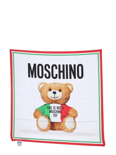 Shop Moschino Scarf With Italian Teddy Bear Print In Multicolor