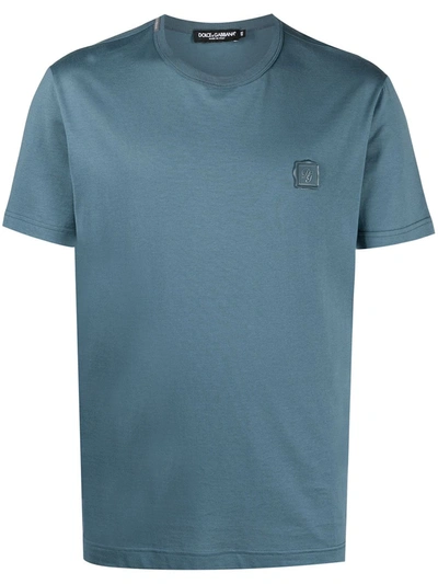 Shop Dolce & Gabbana Logo-plaque Cotton T-shirt In Blue