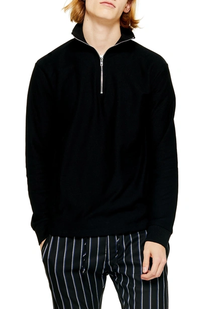 Shop Topman Classic Quarter Zip Twill Knit Sweatshirt In Black