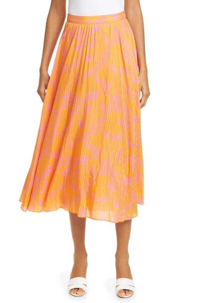 Shop Tanya Taylor Jeana Floral Pleated Midi Skirt In Ikat Flower Orange