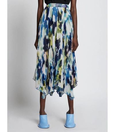 Shop Proenza Schouler Floral-print Pleated Midi Skirt In 963 Blue Multi/multicolour
