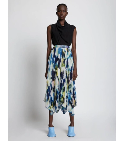 Shop Proenza Schouler Floral-print Pleated Midi Skirt In 963 Blue Multi/multicolour