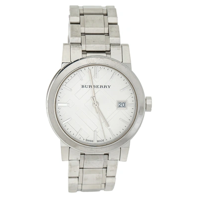 Pre-owned Burberry Silver Stainless Steel Bu9100 Women's Wristwatch 34 Mm