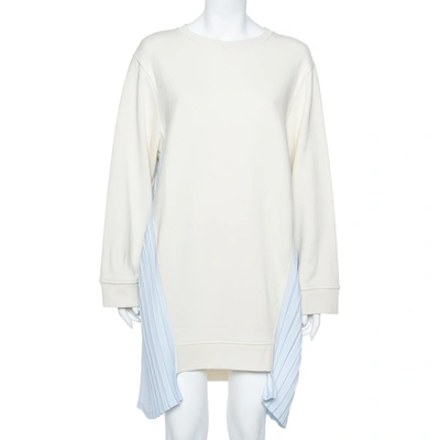 Pre-owned Maison Margiela Mm6 Off White Cotton Contrast Pleated Panel Detail Sweater Dress S