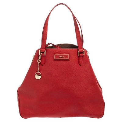 Pre-owned Dkny Red Leather Zip Side Shopper Tote
