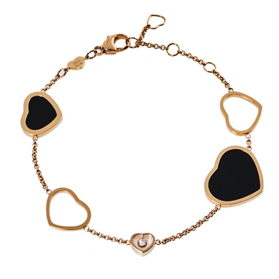 Pre-owned Chopard Happy Hearts Diamond Onyx 18k Rose Gold Bracelet