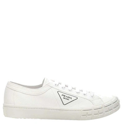 Pre-owned Prada White Gabardine Fabric Wheel Sneakers Size Eu 39 Uk 5