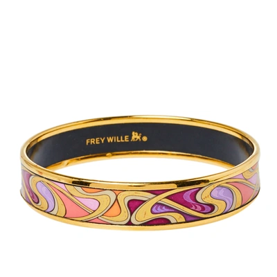 Pre-owned Frey Wille Hommage &agrave; Alphonse Mucha Fire Enamel Gold Plated Miss Bangle In Purple