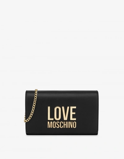 Shop Love Moschino Gold Metal Logo Clutch In Black