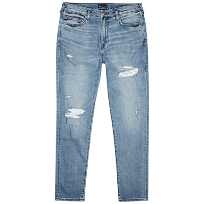 Shop True Religion Mick Light Blue Distressed Slim-leg Jeans