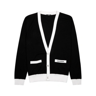 Shop Balmain Monochrome Wool Cardigan In Black And White