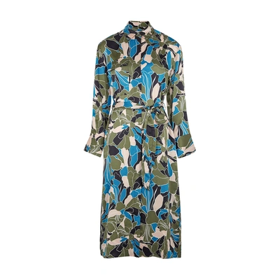 Shop Equipment Mannon Floral-print Silk Shirt Dress In Blue