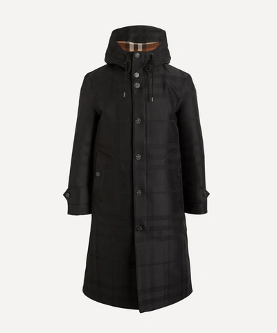 Shop Burberry Witham Check Parka Coat In Black