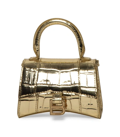 Shop Balenciaga Gold Croco Mini Hourglass Bag