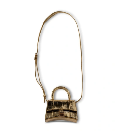 Shop Balenciaga Gold Croco Mini Hourglass Bag