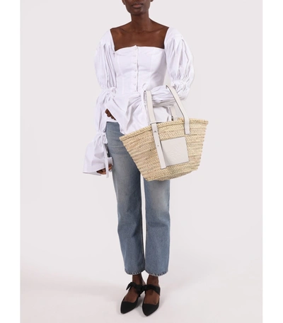 Shop Loewe White And Natural Basket Bag In Neutral