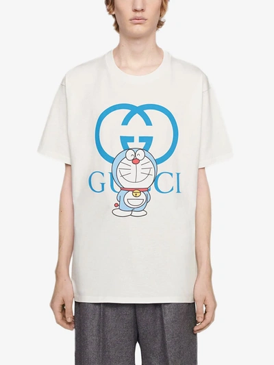 Shop Gucci X Doraemon Oversize Logo T-shirt In White ,blue