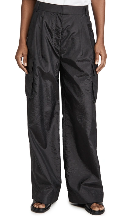 Shop Tibi Crispy Nylon Pleated Cargo Pant Black