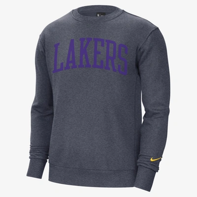 Shop Nike Los Angeles Lakers Courtside Heritage Men's  Nba Fleece Crew Sweatshirt In Carbon Heather