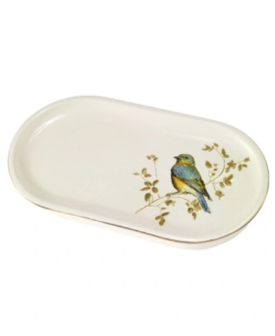 Shop Avanti Gilded Birds Gold-accent Ceramic Bathroom Tray In Ivory
