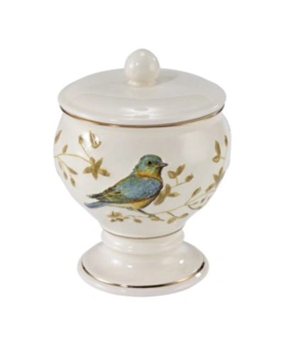 Shop Avanti Gilded Birds Gold-accent Ceramic Covered Jar In Ivory