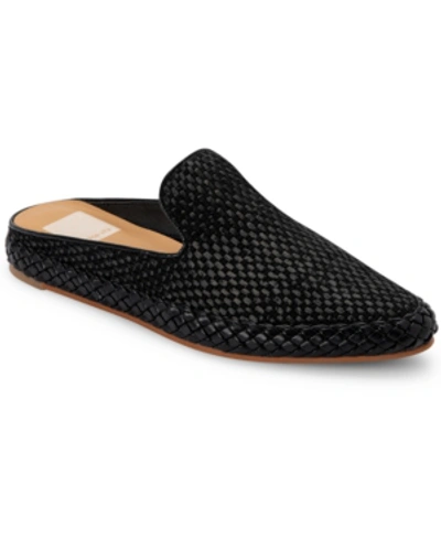 Shop Dolce Vita Odis Slip-on Jute Mules Women's Shoes In Black Raffia