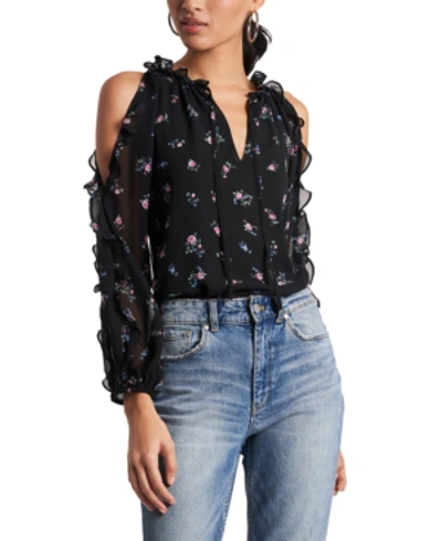 Shop 1.state Ruffled Cold-shoulder Top In Calico Rch Blk