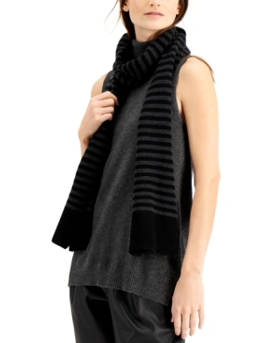 Shop Eileen Fisher Striped Merino Wool Scarf In Charcoal