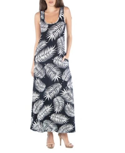 Shop 24seven Comfort Apparel Sleeveless Feather Print Maxi Dress With Pockets In Multi