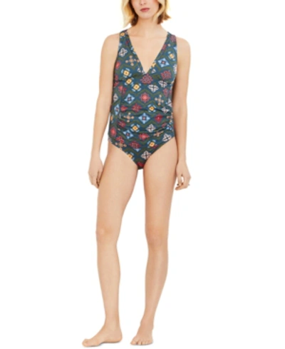 Shop A Pea In The Pod Lace-trim Maternity Swim Top In Tile Print