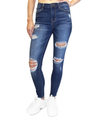 Shop Almost Famous Juniors' Distressed High Rise Skinny Jeans In Dark Wash