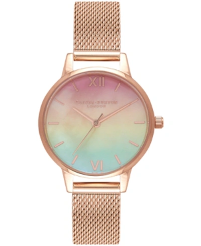 Shop Olivia Burton Women's Rainbow Rose Gold-tone Stainless Steel Mesh Bracelet Watch 30mm