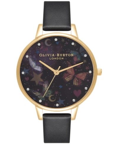 Shop Olivia Burton Olivia Burtron Women's Night Garden Black Leather Strap Watch 30mm