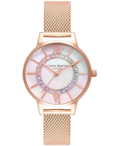 Shop Olivia Burton Women's Wonderland Rose Gold-tone Stainless Steel Mesh Bracelet Watch 30mm