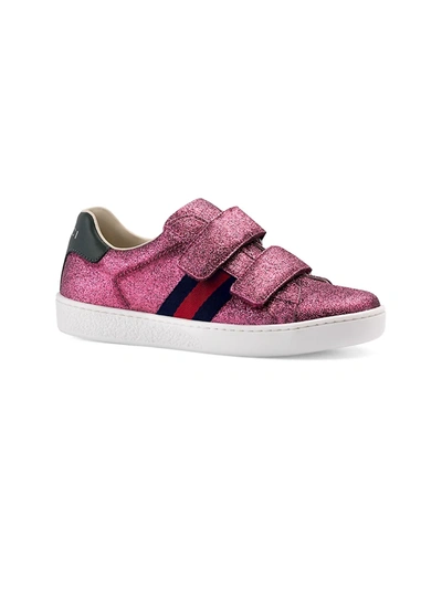 Shop Gucci Girl's New Ace Glitter Sneakers In Rose