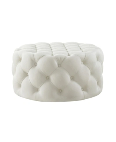 Shop Inspired Home Bella Upholstered Tufted Allover Round Cocktail Ottoman In Cream
