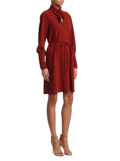 Shop See By Chloé Women's Long-sleeve Tieneck Crepe Shirtdress In Boyish Red