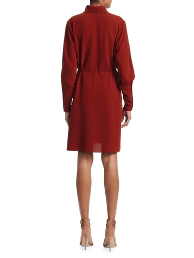 Shop See By Chloé Women's Long-sleeve Tieneck Crepe Shirtdress In Boyish Red