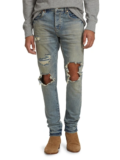 Shop Purple Brand Men's P001 Distressed Skinny Jeans In Light Indigo